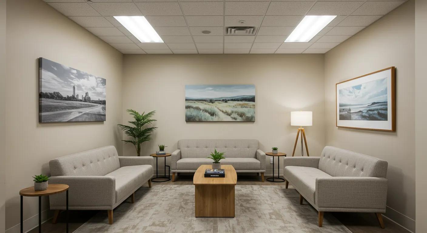 a serene and modern therapeutic center in massachusetts, featuring an inviting waiting area with soft, neutral tones and comfortable seating, designed to evoke a sense of calm and introspection for individuals evaluating their readiness for a half-day intensive outpatient program. a serene and modern therapeutic center in massachusetts, featuring an inviting waiting area with soft, neutral tones and comfortable seating, designed to evoke a sense of calm and introspection for individuals evaluating their readiness for a half-day intensive outpatient program.