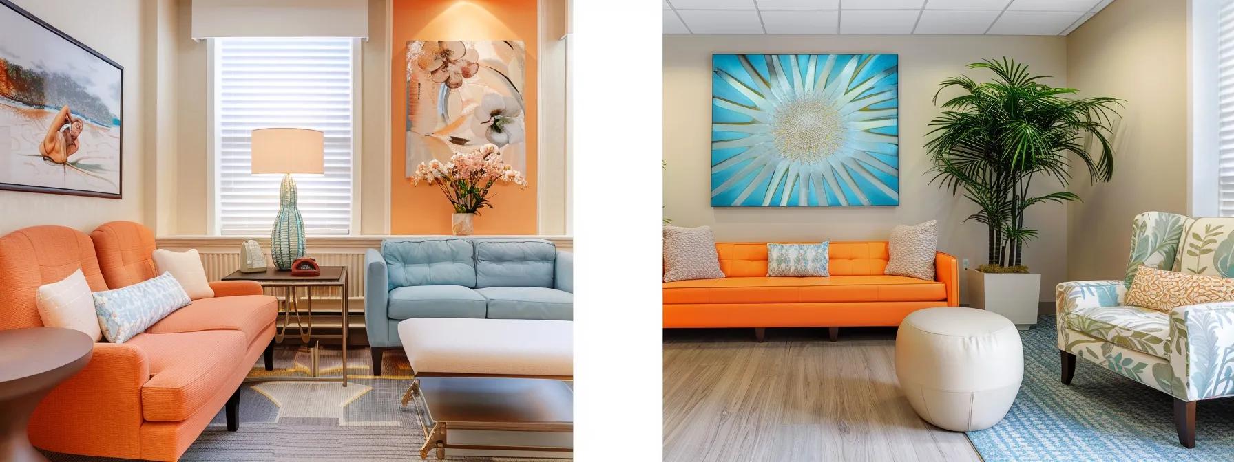 a modern, elegantly designed therapy center in massachusetts showcases a bright, welcoming interior with comfortable seating and vibrant artwork, emphasizing a structured and supportive environment for half-day iop services.