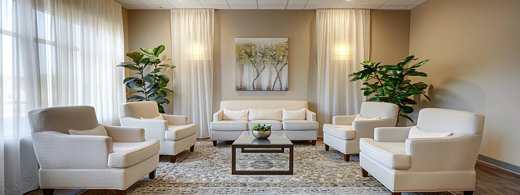 a serene and inviting therapy room in a beautiful massachusetts center, featuring comfortable seating arranged for group discussions, with soft ambient lighting that emphasizes a warm and supportive atmosphere for half-day intensive outpatient treatments. a serene and inviting therapy room in a beautiful massachusetts center, featuring comfortable seating arranged for group discussions, with soft ambient lighting that emphasizes a warm and supportive atmosphere for half-day intensive outpatient treatments.