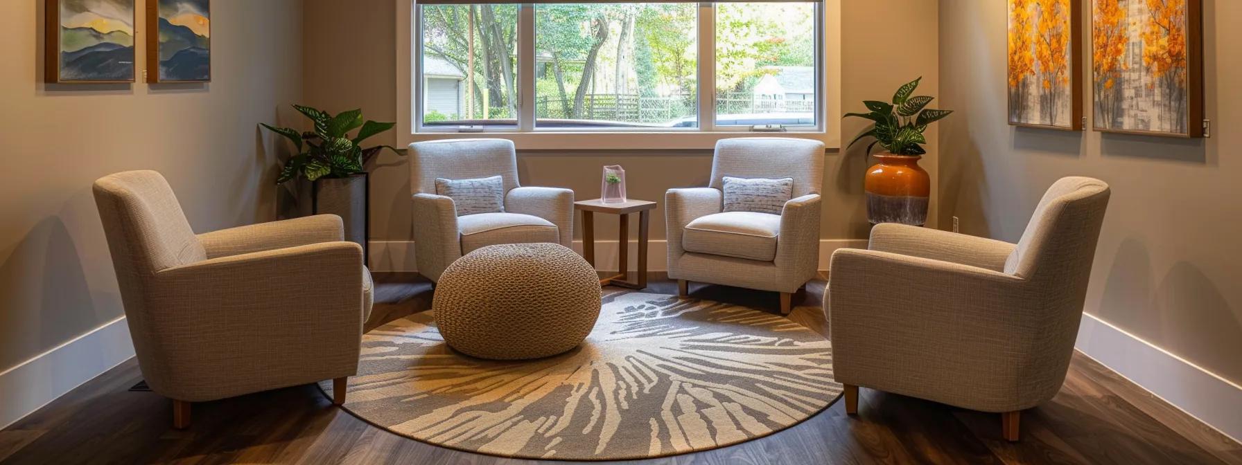 a warm and inviting group therapy session unfolds in a cozy, modern massachusetts treatment center, where individuals engage compassionately in deep conversations, surrounded by calming decor that fosters a sense of support and healing. a warm and inviting group therapy session unfolds in a cozy, modern massachusetts treatment center, where individuals engage compassionately in deep conversations, surrounded by calming decor that fosters a sense of support and healing.