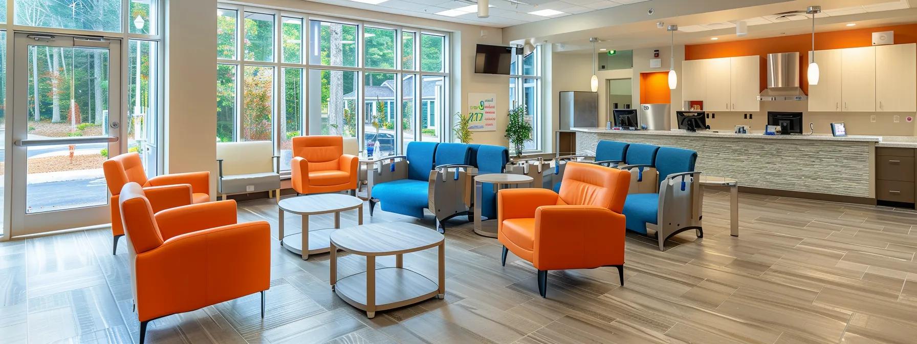 a bright and welcoming addiction treatment center in massachusetts, featuring modern interiors and open spaces that reflect a supportive atmosphere for patients engaged in both outpatient and inpatient recovery programs. a bright and welcoming addiction treatment center in massachusetts, featuring modern interiors and open spaces that reflect a supportive atmosphere for patients engaged in both outpatient and inpatient recovery programs.