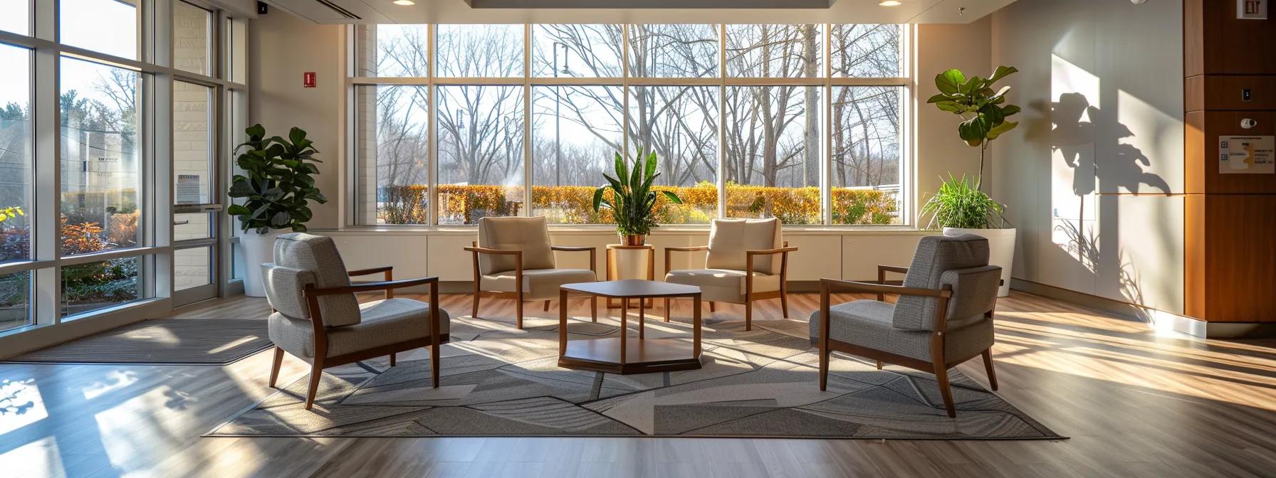 a modern treatment facility in massachusetts showcases a tranquil, state-of-the-art indoor environment where individuals engage in collaborative therapy sessions, surrounded by warm lighting and minimalist decor that fosters a sense of comfort and safety. a modern treatment facility in massachusetts showcases a tranquil, state-of-the-art indoor environment where individuals engage in collaborative therapy sessions, surrounded by warm lighting and minimalist decor that fosters a sense of comfort and safety.