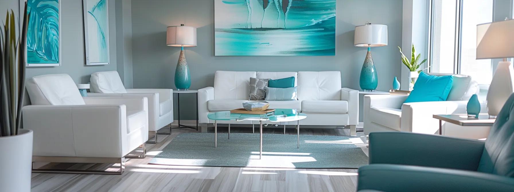 capture a sleek, ultra-modern therapy room in massachusetts, featuring a minimalist design with soothing teal and white decor, where advanced technology meets therapeutic comfort, illustrating the innovative approaches to addiction treatment in a serene yet sophisticated environment. capture a sleek, ultra-modern therapy room in massachusetts, featuring a minimalist design with soothing teal and white decor, where advanced technology meets therapeutic comfort, illustrating the innovative approaches to addiction treatment in a serene yet sophisticated environment.